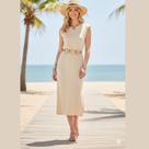 Vestido Midi em Viscose com Gola V e Sem Manga Cereja Rosa