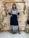 Vestido Midi Em Viscose Estampado e Abertura Na Saia
