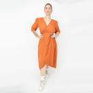 Vestido Midi Envelope com Bolso Laterais e Manga 3/4 Terracota