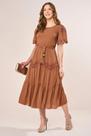 Vestido Midi Evase Marrom detalhes em Guipir Fascinius
