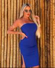 Vestido Midi Feminino Canelado casual Decote sem alça e Fenda na Lateral