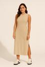 Vestido Midi Feminino Canelado com Fenda Vestido Midi Feminino Canelado com Fenda