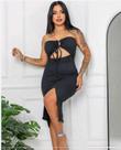 Vestido Mídi Feminino Canelado Justo Tubinho Frente Única, Perfeita Para Diversas Ocasiões Tamanho Único