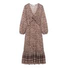 Vestido Midi Feminino Com Estampa Retrô E Decote Em V, Saia Decorativa Empilhada, Primavera 2025