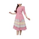 Vestido Midi Feminino Elegante, Manga 3/4, Gola Redonda, Casual, Solto, Com Laço, Estampado, Zanzea Vestido Midi Feminino Elegante, Manga 3/4, Gola Redonda, Casual, Solto, Com Laço, Estampado, Zanzea