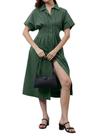 Vestido midi feminino listrado com botões calbatic, verde-escuro