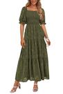 Vestido midi feminino PRETTYGARDEN, floral de verão 2025, verde militar