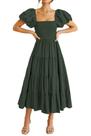 Vestido midi feminino PRETTYGARDEN, fofo, manga curta, verde militar Vestido midi feminino PRETTYGARDEN, fofo, manga curta, verde militar