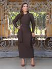 Vestido Midi Feminino Social Slim Justo Liso com Manga Comprida Trabalho Inverno Festa Cor:MarromTamanho:M Vestido Midi Feminino Social Slim Justo Liso com Manga Comprida Trabalho Inverno Festa Cor:MarromTamanho:M