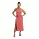 Vestido Midi Fenda Lastex Longuete Social Festa Casamento Civil Casual Soltinho Forrado