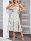 Vestido Midi Floral De Verão Para Mulheres Com Alças Ajustáveis E Detalhes Em Laço, Casual Para