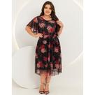 Vestido Midi Godê Tule Estampado Moda Evangelica Feminina Vestido Midi Godê Tule Estampado Moda Evangelica Feminina