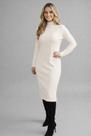Vestido Midi Gola Alta em Suedine com Fenda Lateral Manga Longa