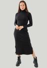 Vestido Midi Gola Alta Manga Longa Canelado Inverno