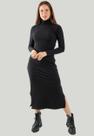 Vestido Midi Gola Alta Manga Longa Ribana Canelada