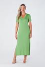 Vestido Midi Gola V com Manga e Fendas Laterias Canelado Verde Teresa Vestido Midi Gola V com Manga e Fendas Laterias Canelado Verde Teresa