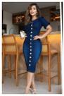 Vestido Midi Jeans Elegante com Botões Frontais