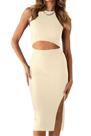 Vestido Midi Justo Sem Mangas PRETTYGARDEN com Recorte Cor Damasco Tamanho S