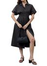Vestido midi listrado calbatic com botões, pregas e cor preta
