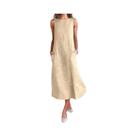 Vestido Midi Listrado De Verão Sem Mangas Casual Confortável Solto Longo Com Bolsos Para Mulheres