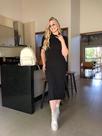 Vestido midi manga 3/4 com fenda nas laterais
