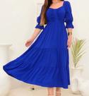 Vestido Midi manga bufante com babados Vestido Midi manga bufante com babados
