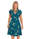 Vestido Midi Manga Curta Decote V em Viscose Estampada