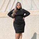 Vestido Midi Manga Longa Inverno Canelado Do P Ao Gg - Preto Manequim G3 - 52