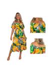 Vestido Midi Manguinha Decote Quadrado Viscose Fia Modas