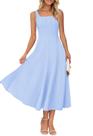 Vestido midi MEROKEETY feminino 2025, verão, sem mangas, azul claro