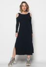 Vestido Midi Ombro Vazado Manga Longa Canelado Preto Salvatore