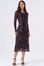 Vestido Midi PKS Tule Estampa Gold Leaf
