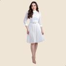 Vestido Mídi Plissado Com Gola Manga Longa Moda Evangélica Vestido Mídi Plissado Com Gola Manga Longa Moda Evangélica