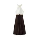 Vestido Midi Plissado Sem Mangas Para Mulheres, Estilo Europeu-Americano, Outono 2025 Vestido Midi Plissado Sem Mangas Para Mulheres, Estilo Europeu-Americano, Outono 2025
