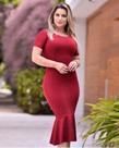 Vestido Midi Plus Size Babado Liso Moda Evangélica Feminina