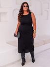Vestido Midi Plus Size em Linho com Fenda Frontal Sofisticada