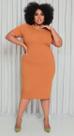 Vestido midi plus size manga curta canelado 48 ao 52