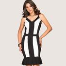 Vestido midi poliester bicolor modus e manias