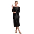Vestido Midi Preto Tubinho Luxo Manga Comprida Festa Casamento Madrinha