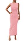 Vestido midi PRETTYGARDEN feminino 2025, franzido, rosa