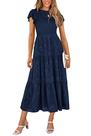 Vestido midi PRETTYGARDEN feminino floral, verão 2025, azul marinho
