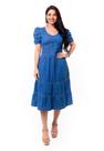 Vestido Midi Sem Elastano Com Manga Bufante