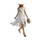 Vestido Midi Sem Mangas Com Estampa Floral Para Mulheres, Estilo Coreano Com Renda E Pregas, Vestido