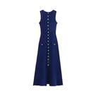 Vestido Midi Sem Mangas Para Mulheres, Tricotado, Ajuste Slim, Cor Sólida, Vestido Elegante Para