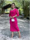 Vestido Midi Trico Modal Moda Evangélica Manga Rendada 3/4