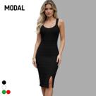 Vestido Midi Tricot Modal Bandagem Fenda