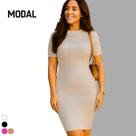 Vestido Midi Tricot Modal Manga Curta Textura