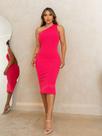 Vestido midi Tubinho um ombro Canelado 3D VERONICA lançamento moda balada festa tendencia 2024