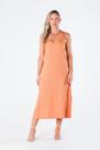 Vestido Midi Viscolinho Bordado - Alças com Prega e Fendas Laterais Terracota Marta