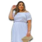 Vestido Midi Viscose Longuete Babado com Elástico na Manga Plus Size